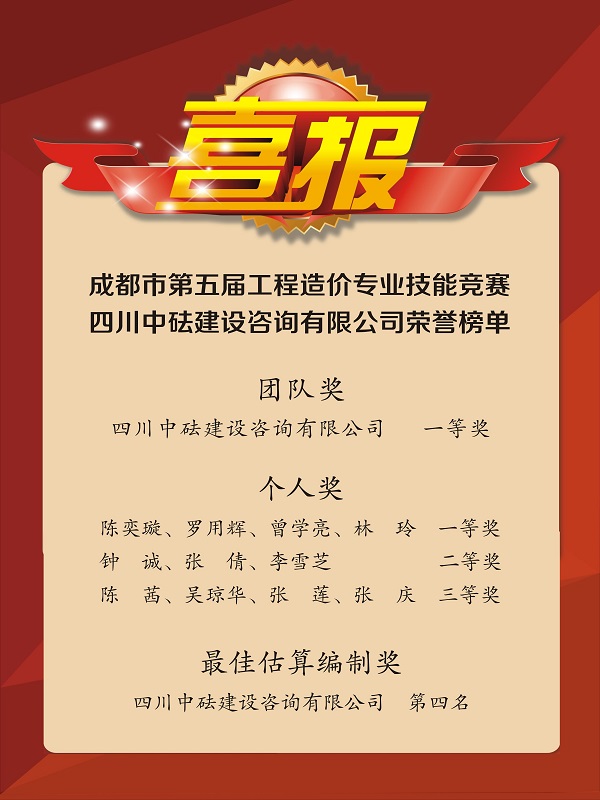 再傳捷報(bào)！戮力同心，我司斬獲成都市第五屆工程造價(jià)專業(yè)技能競賽多項(xiàng)榮譽(yù)
